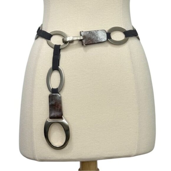 Suzi Roher Women's Stretch Chain Belt Silver Metal Brown Gray Silver Leather 34" - Picture 9 of 9